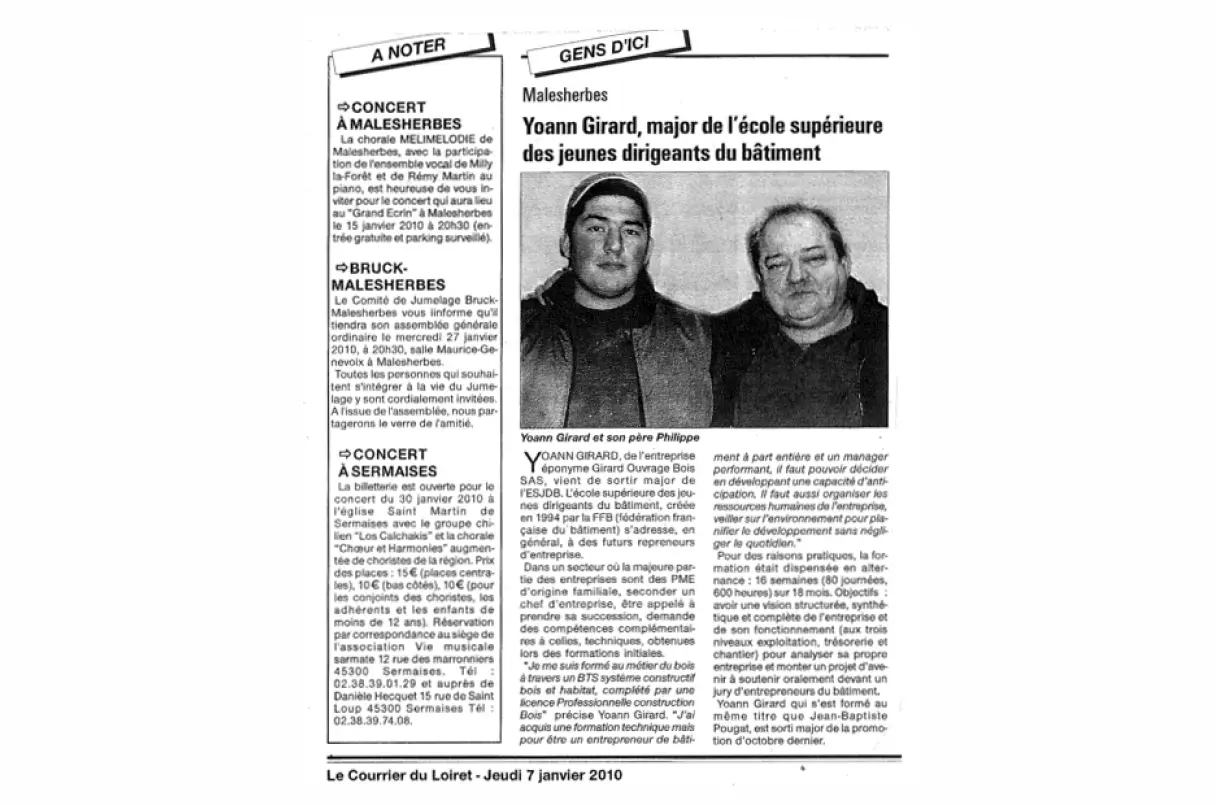 Girard Ouvrage Bois Sas Charpente Bois A Orleans Yoann Girard Major De Lecole Superieure Des Jeunes Dirigeants Du Batiment